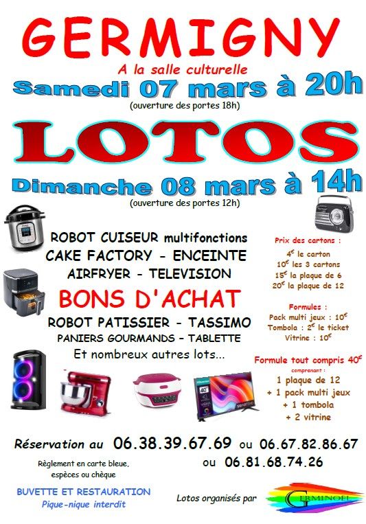 Les lotos de Germi'Noël samedi 7 et dimanche 8 mars
